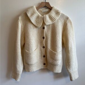 Olive Clothing Cream Knit Button-Up Cardigan with Collar